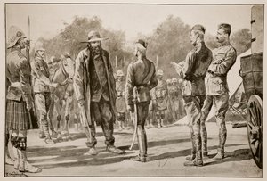 「マジュバの日」：ピエールクロニエ将軍が1900年2月27日にパルデベルクでロバーツ卿に降伏、フレデリックヴィレール（1851-1922）のスケッチから